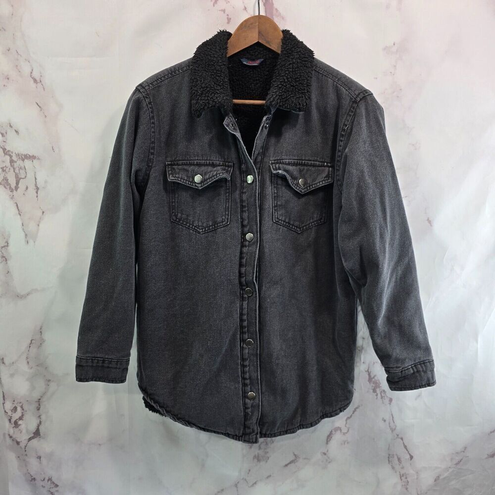 Vintage Trucker Jacket Womens Small Jean Denim Black 90s Y2K Snap Button Petite